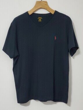 Polo Ralph Lauren V-Neck Black Cotton Shirt Sleeve T-Shirt Mens XL